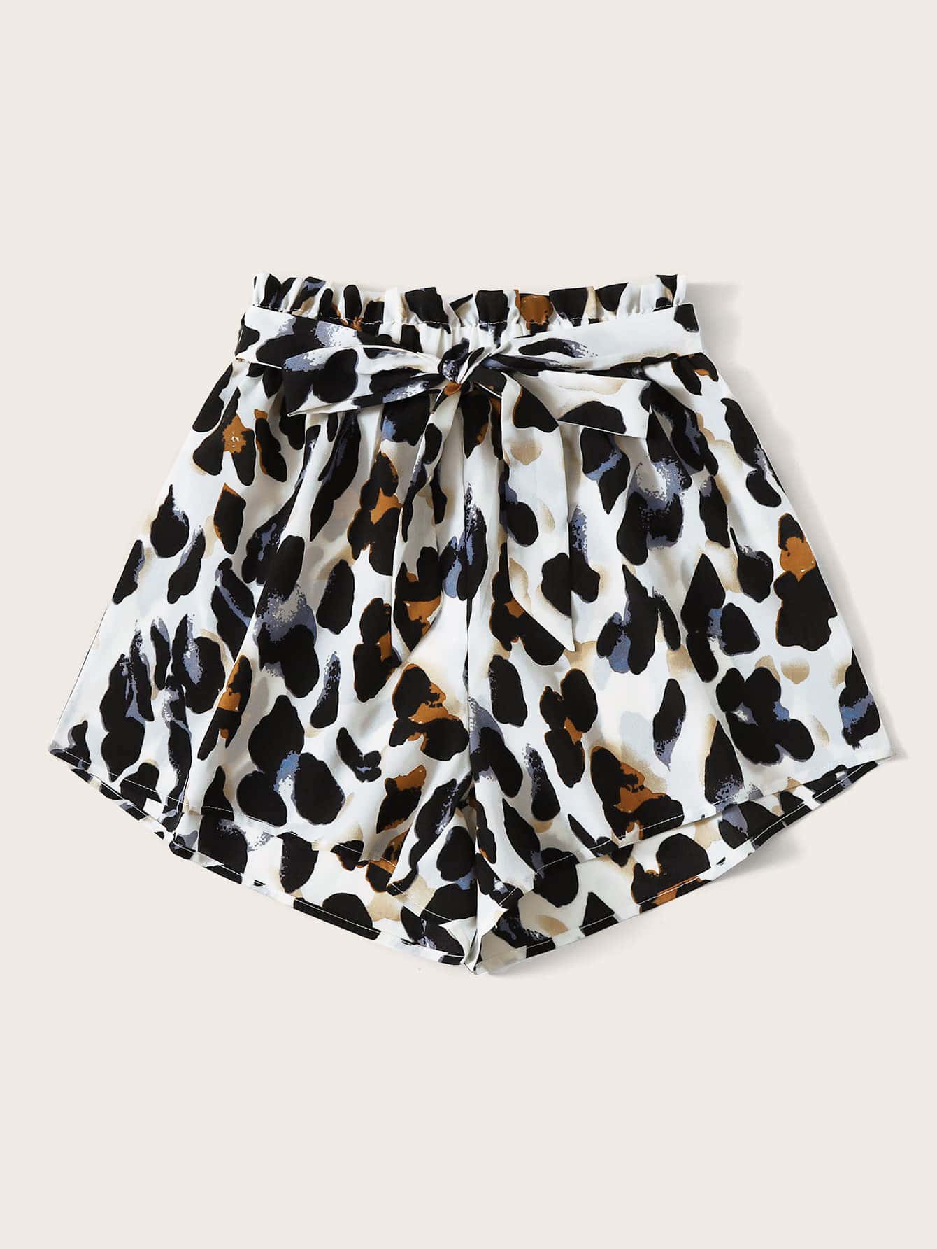 Belted Leopard Print Paperbag Shorts SHEIN USA