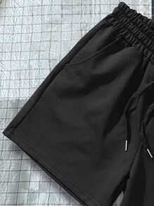 Manfinity Homme Hombres Shorts con estampado de letra de cintura con cordón - Negro - Ver 5
