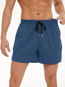 Manfinity Hypemode Men Solid Color Drawstring Waist Shorts - Dusty Blue - View 6