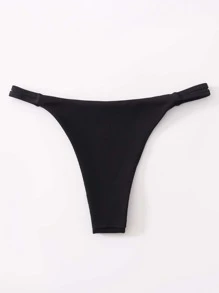 Swim Basics Summer Beach Rib Thong Bikini Panty Low Rise Thong Bikini - Black - View 2