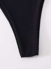 Swim Basics Summer Beach Rib Thong Bikini Panty Low Rise Thong Bikini - Black - View 3