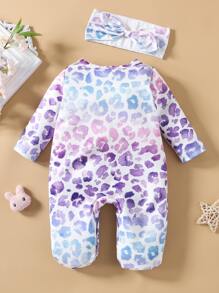 Baby Allover Print Sleepsuit With Headband - Multicolor - View 2