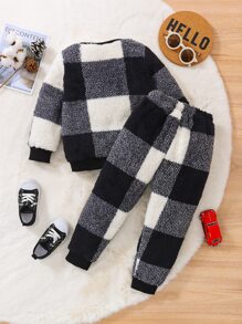 SHEIN Bộ thời trang bé trai Kẻ sọc Giải trí - Đen và trắng - Xem 2