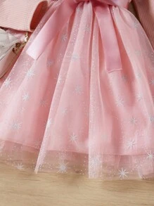 Toddler Girls Contrast Mesh Belted Dress - Baby Pink - View 3