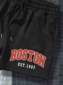 Manfinity Campus Court Aesthetic Post--Men Letter Graphic Shorts - Black - View 4