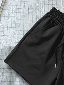 Manfinity Campus Court Aesthetic Post--Men Letter Graphic Shorts - Black - View 5