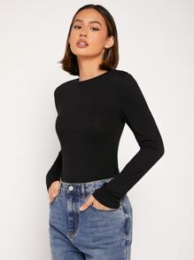 SHEIN Essnce Solid Round Neck Tee