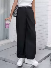 DAZY Flap Pocket Drawstring Hem Cargo Trousers - Black - View 3