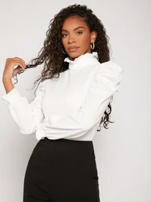 SHEIN Privé Áo thun nữ viền lá sen màu trơn Thanh lịch - trắng - Xem 2