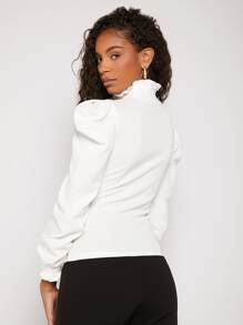 SHEIN Privé Áo thun nữ viền lá sen màu trơn Thanh lịch - trắng - Xem 3