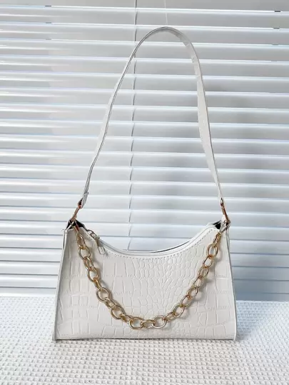 鱷魚紋壓花鏈條法棍包