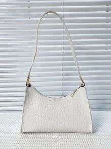 鱷魚紋壓花鏈條法棍包 - 白色 - 查看 2