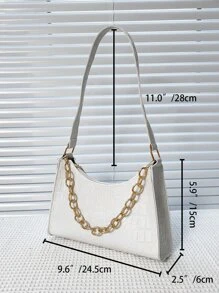 鱷魚紋壓花鏈條法棍包 - 白色 - 查看 3