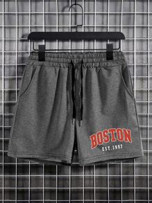 Manfinity Campus Court Aesthetic Post--Men Letter Graphic Shorts - Dark Grey - View 1
