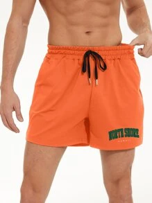 Manfinity Campus Court Aesthetic Post--Men Letter Graphic Drawstring Waist Shorts - Orange - View 5