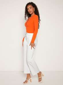 SHEIN BAE 半紐扣開襟T恤 - 橘色 - 查看 4