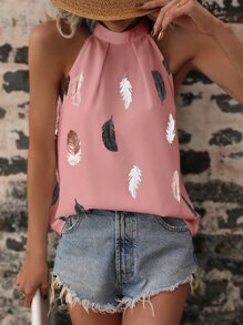 SHEIN Clasi Áo sơ mi nữ Nút Cắt ra Uốn nếp Đồ họa Boho - Bụi hồng - Xem 4