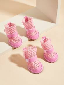 4pcs Breathable Pet Shoes - Pink - View 9