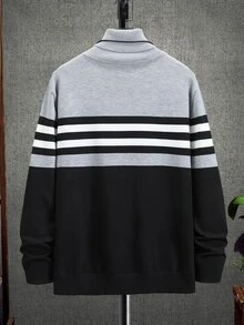 Manfinity Hombres Jersey con patrón de rayas cuello alto - Multicolor - Ver 2