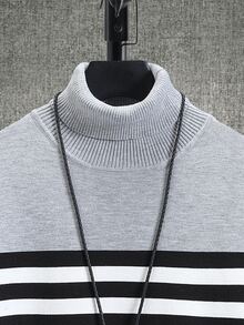 Manfinity Hombres Jersey con patrón de rayas cuello alto - Multicolor - Ver 3