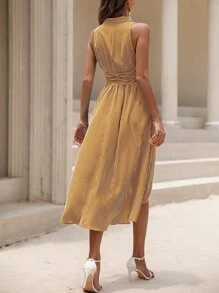 SHEIN LUNE Vestido de rayas verticales con botón delantero irregular - Amarillo - Ver 2