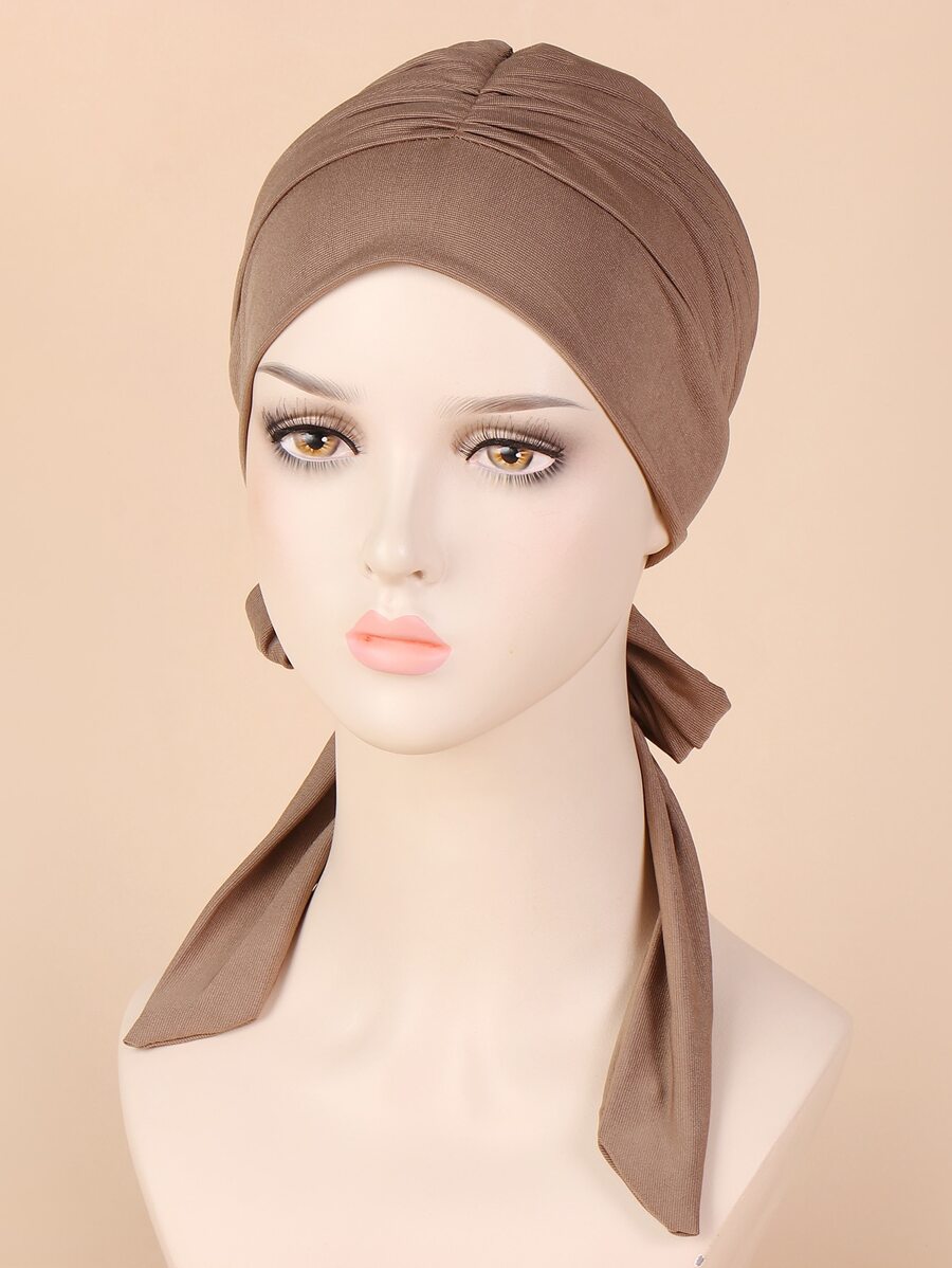 抽褶細節頭巾帽 - 卡其色 - 查看 1