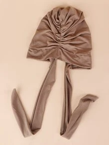 抽褶細節頭巾帽 - 卡其色 - 查看 2