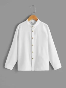 SHEIN Boys Button Front Shirt - White - View 1