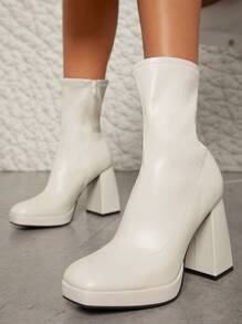 SHUZIA Giày bốt cao gót mũi tròn quyến rũ cho nữ Quà tặng ngày lễ tình nhân năm mới Giày mùa hè cho ngày lễ tình nhân - trắng - Xem 4