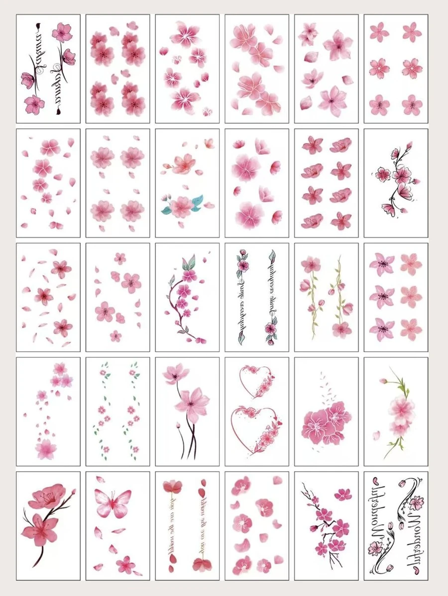 30 hojas de pegatinas de tatuaje con diseños de flores