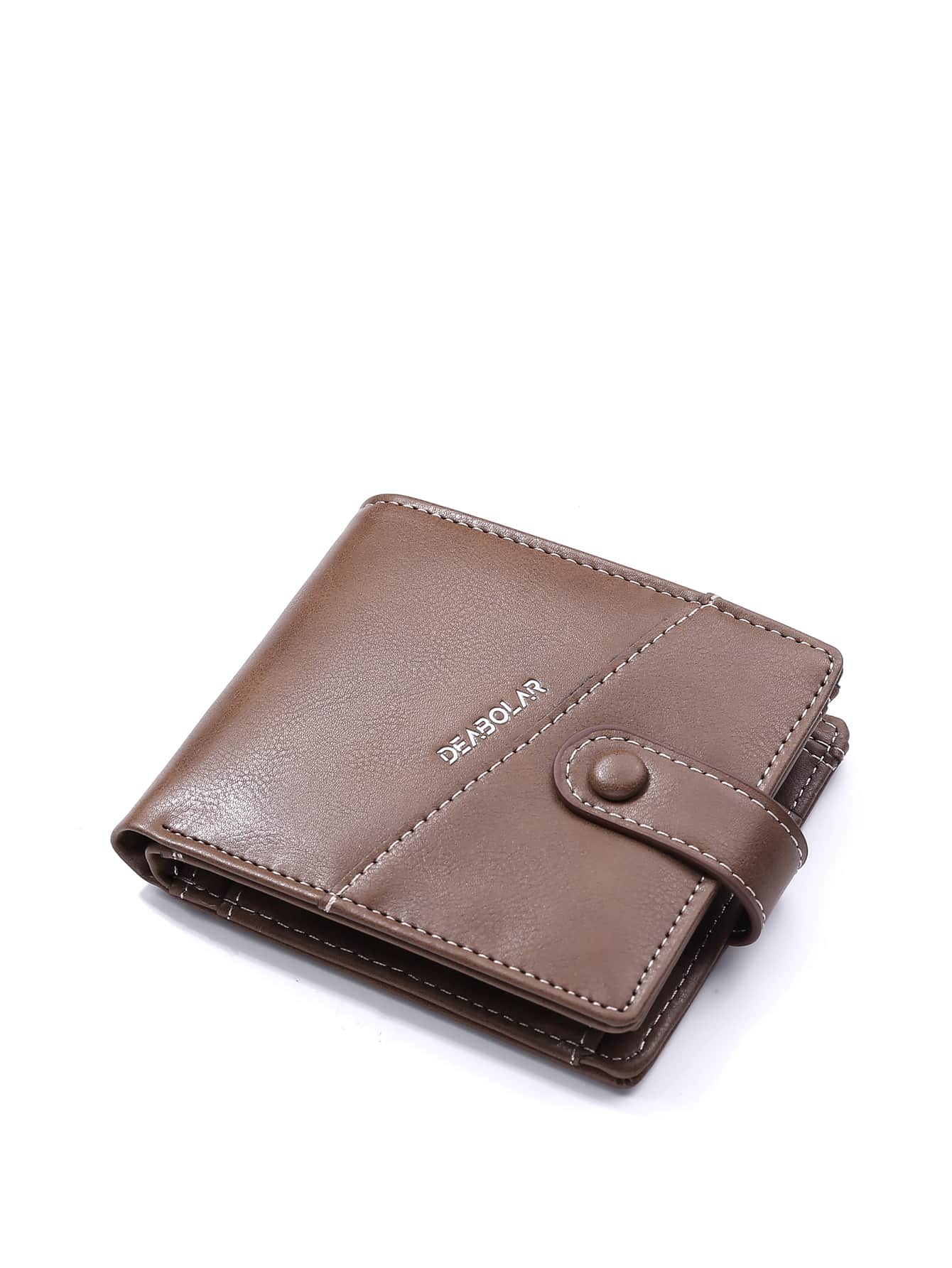 Men Minimalist Letter Patch Small Wallet - Brown - View 1