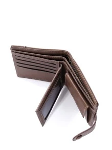 Men Minimalist Letter Patch Small Wallet - Brown - View 3