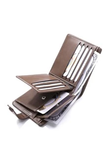 Men Minimalist Letter Patch Small Wallet - Brown - View 6