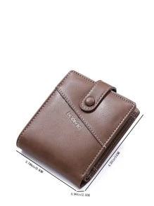 Men Minimalist Letter Patch Small Wallet - Brown - View 7