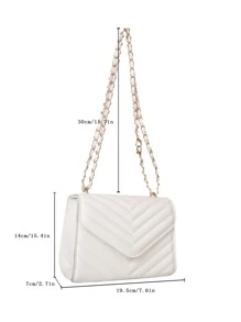 迷你鋸齒紋衍縫翻蓋鏈條方包 - 白色 - 查看 3