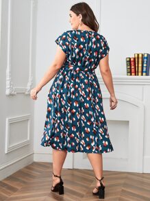 SHEIN Clasi Plus Allover Print Belted Dress - Multicolor - View 2