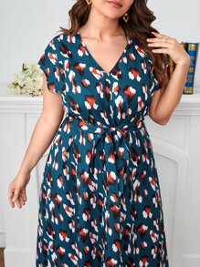 SHEIN Clasi Plus Allover Print Belted Dress - Multicolor - View 5