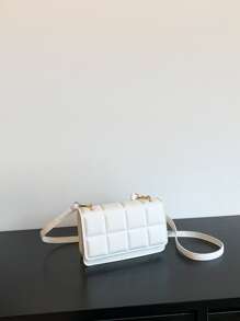 防水、輕巧、商務休閒迷你幾何壓花方形包適合青少年女大學生、菜鳥和白領，非常適合辦公室、大學、工作、商務、通勤 - 白色 - 查看 5