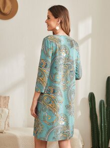 EMERY ROSE Paisley Print Notched Neck Tunic Dress - Multicolor - View 2
