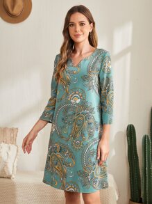 EMERY ROSE Paisley Print Notched Neck Tunic Dress - Multicolor - View 3