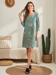 EMERY ROSE Paisley Print Notched Neck Tunic Dress - Multicolor - View 4