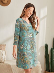 EMERY ROSE Paisley Print Notched Neck Tunic Dress - Multicolor - View 5