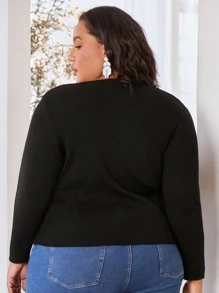 SHEIN CURVE+ Plus Rib-knit V-neck Sweater