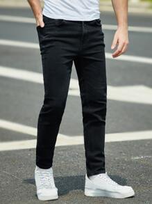 Manfinity Men Slant Pocket Skinny Jeans - Black - View 1