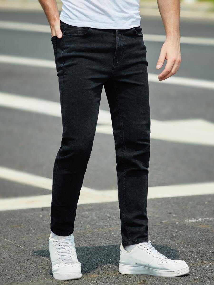 Manfinity Men Slant Pocket Skinny Jeans - Black - View 1