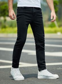 Manfinity Men Slant Pocket Skinny Jeans - Black - View 4