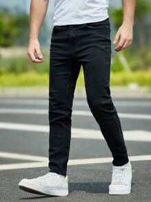 Manfinity Men Slant Pocket Skinny Jeans - Black - View 5