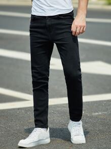 Manfinity Men Slant Pocket Skinny Jeans - Black - View 7