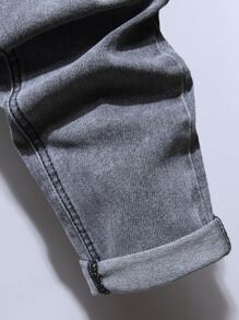 Manfinity EMRG 男士字母貼布破洞牛仔褲 - 灰色 - 查看 4