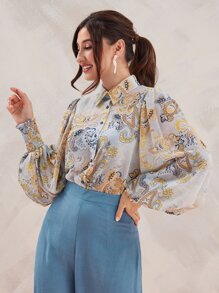 Modelyn Paisley Print Button Front Shirt - Multicolor - View 1